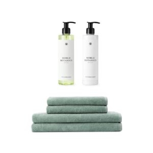 GEORG JENSEN DAMASK Håndklædepakke m. 2 håndklæder, 50x100 cm, 2 badehåndklæder, 70x140 cm, 1 Noble Botanics Body Wash og 1 Noble Botanics Body Lotion.