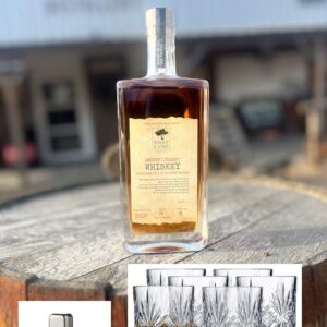 KNAPLUND Smooth Straight Whiskey  finished in PX 50%, 500ml .
Hertil 6 stk. LYNGBY Melodia Whiskyglas og 4 stk. Whiskeysten i stål.