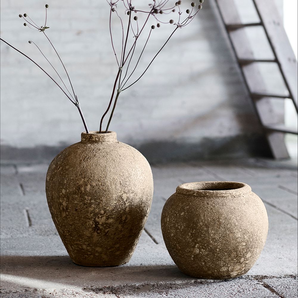 MUUBS Luna krukkesæt beige terracotta str. Ø32xH40 + Ø28xH28 cm.