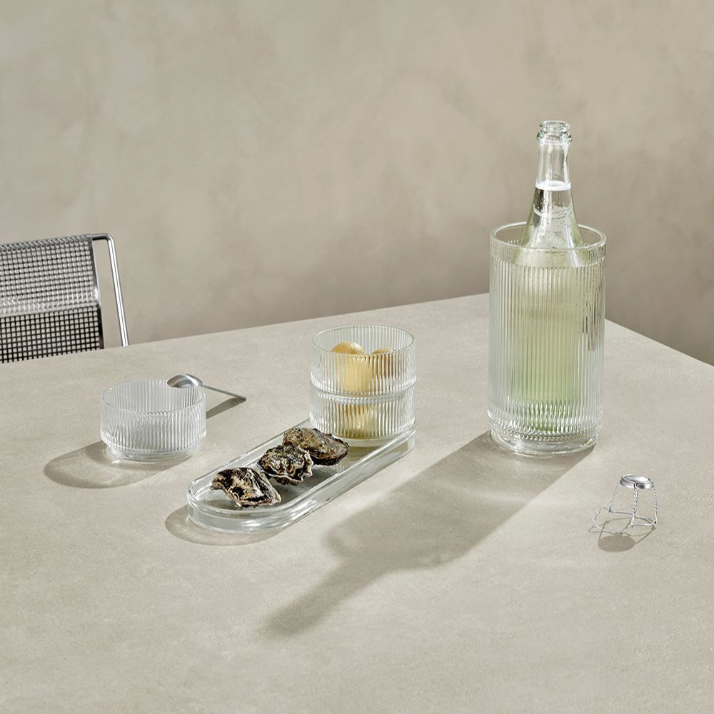 STELTON Plastro Tapassæt m. 3 glasskåle Ø10 cm samt Vinkøler i klar glas H21xØ11 cm.